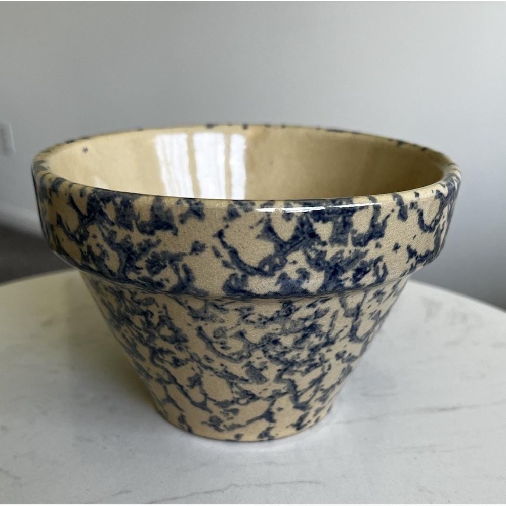 Roseville Pottery Robinson Ransbottom RRP Blue Sponge Ware Mixing Bowl 6" Vtg